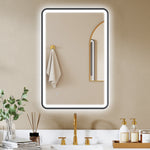 Miroir salle de bain avec éclairage 90 x 60 cm, miroir LED mural, anti-buée, 3 couleurs lumière, dimmable, noir