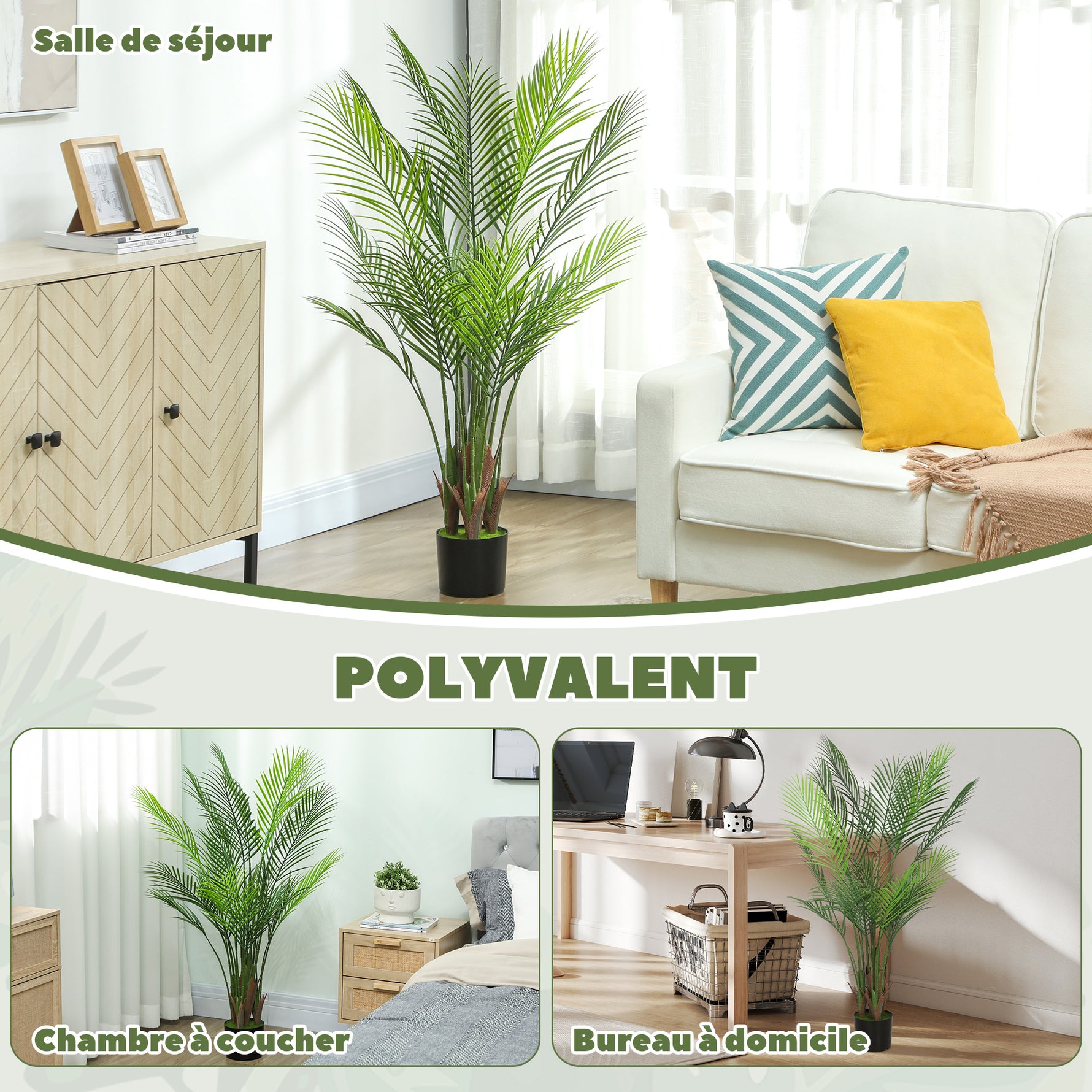 Plante artificielle intérieure 120 cm, palmier arbre artificiel avec pot en plastique et flocage, vert