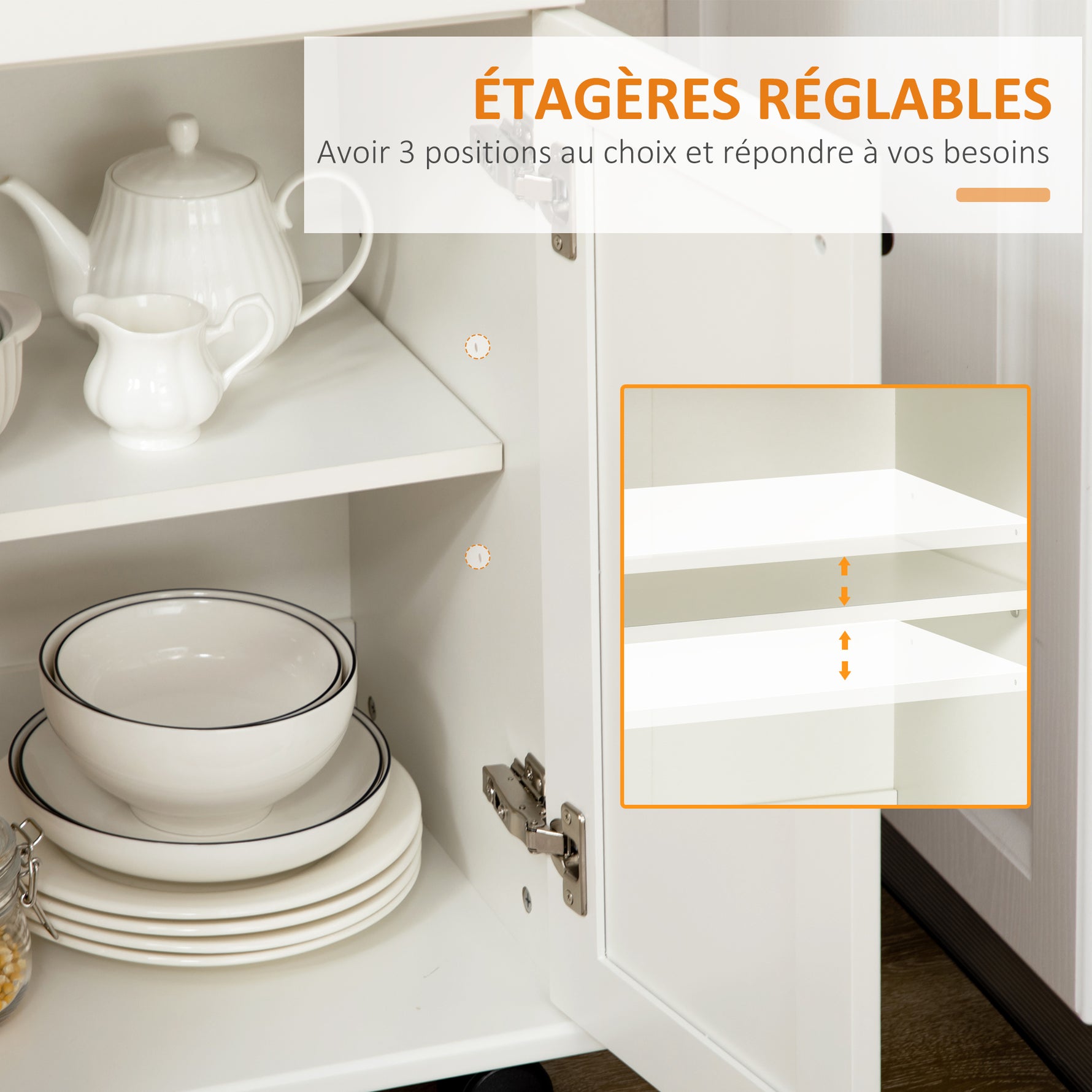 Desserte de cuisine à roulettes multi-rangements 1 tiroir 1 placard 1 portes-torchons blanc et plateau en bois