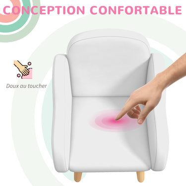 Fauteuil pour enfant design scandinave nuage grand confort avec piètement inclinés et tissu 46 x 51 x 55 cm blanc