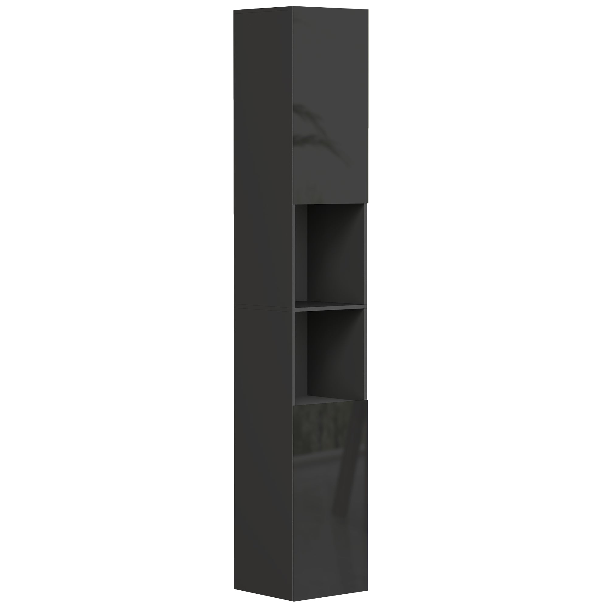 Mobile a colonna per bagno 2 ante con ripiani regolabili + 2 vani a giorno 30 x 30 x 181,5 cm nero