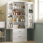 Buffet haut cuisine, armoire de cuisine, 2 portes, 8 porte-épices, 2 tiroirs, étagères réglables, 60x40x159cm, blanc