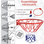 Panier de basket, anneau de basketball avec filet, suspendu mural intérieur et extérieur,  Ø 46 x 46 cm, rouge