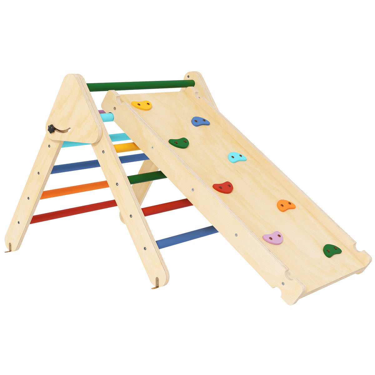 Triangolo da arrampicata per bambini 3 in 1, rampa bifacciale per arrampicarsi e scivolare, portata 50 kg, 147x64,5x63 cm, multicolore