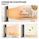 Chauffage soufflant oscillant 1100/2200 W - mini radiateur céramique PTC - télécommande incluse - chauffage d'appoint
