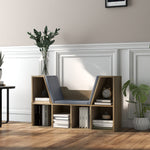 Bücherregal-Sitzbank 2-in-1, zeitgenössisches Design, 6 Fächer, inklusive 3 Kissen, 102L x 30B x 61H cm, Graue Eiche
