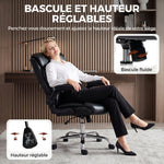 Chaise Bureau Ergonomique avec Accoudoirs Relevables, Fauteuil de Bureau en PU, Hauteur Réglable, Fonction Bascule, Noir