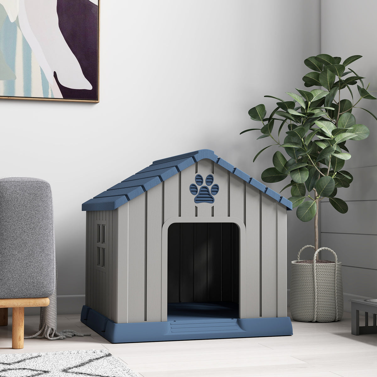 Caseta para perro de exterior casa perro exterior con rejillas de ventilación y suelo elevado 85 x 79 x 82 cm azul