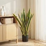 Plante Artificielle Sansevieria 77 cm avec 21 Feuilles Ajustables et Pot, Facile à Nettoyer, pour Bureau, Chambre, Vert