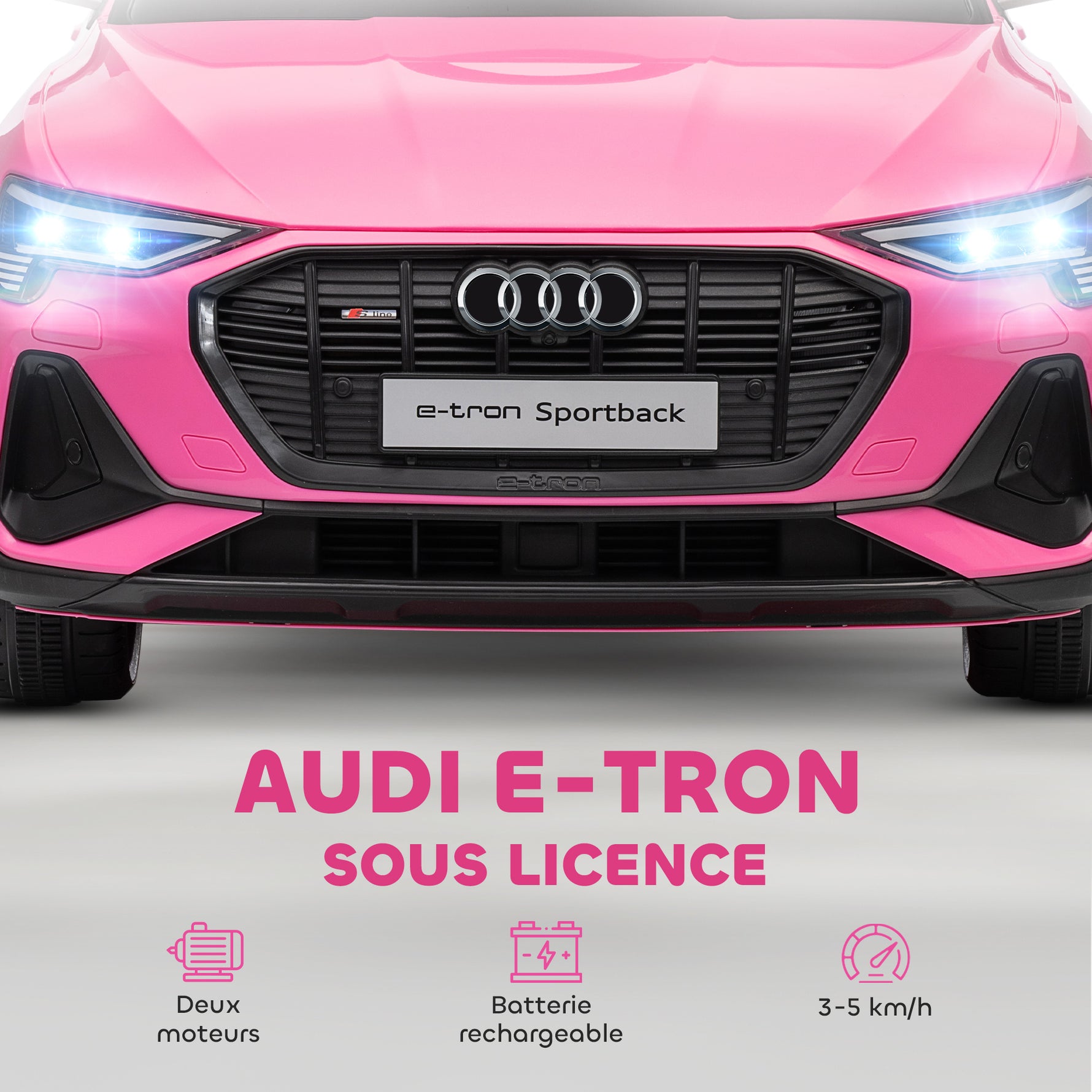 Voiture électrique enfants, véhicule électrique 12V avec télécommande 2,4G, phares, musique, klaxon, port USB, MP3, rose