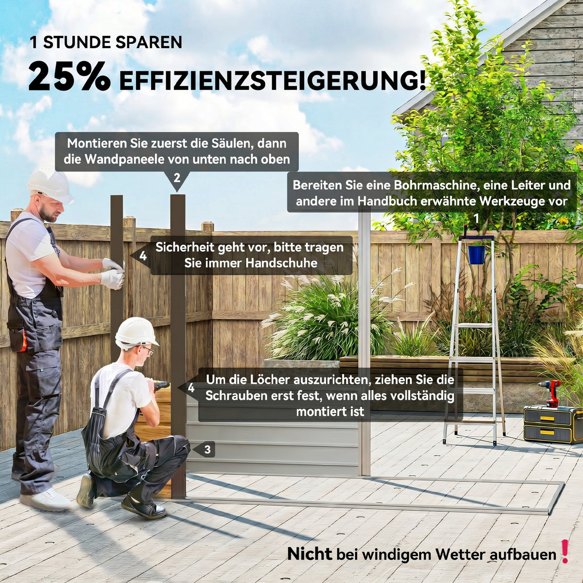 Abri de Jardin en Métal 3 m² Facile à Monter, Cabane de Jardin Structure en Acier Galvanisé Améliorée, Chêne