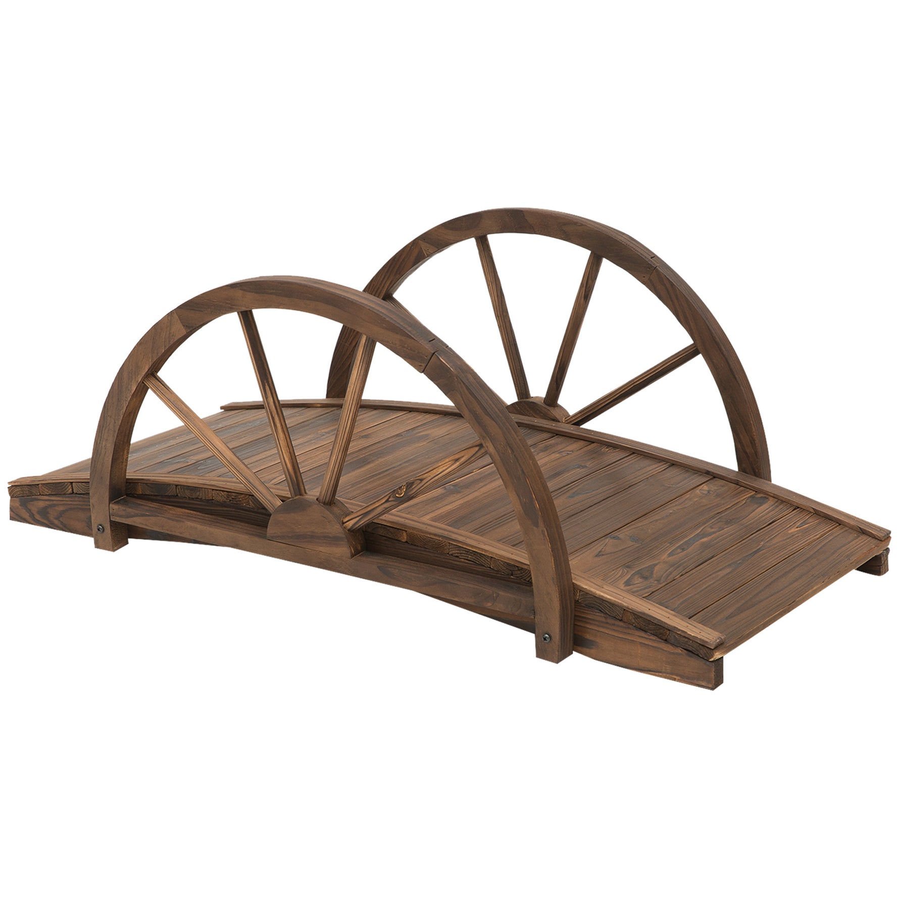 Pont de jardin en bois, avec balustrade à demi-roues charge max. 150 KG, 100 x 50 x 37 cm, marron