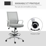 Fauteuil de bureau chaise de bureau assise haute réglable dim. 64L x 59l x 104-124H cm tabouret de bureau pivotant 360° maille respirante gris et blanc