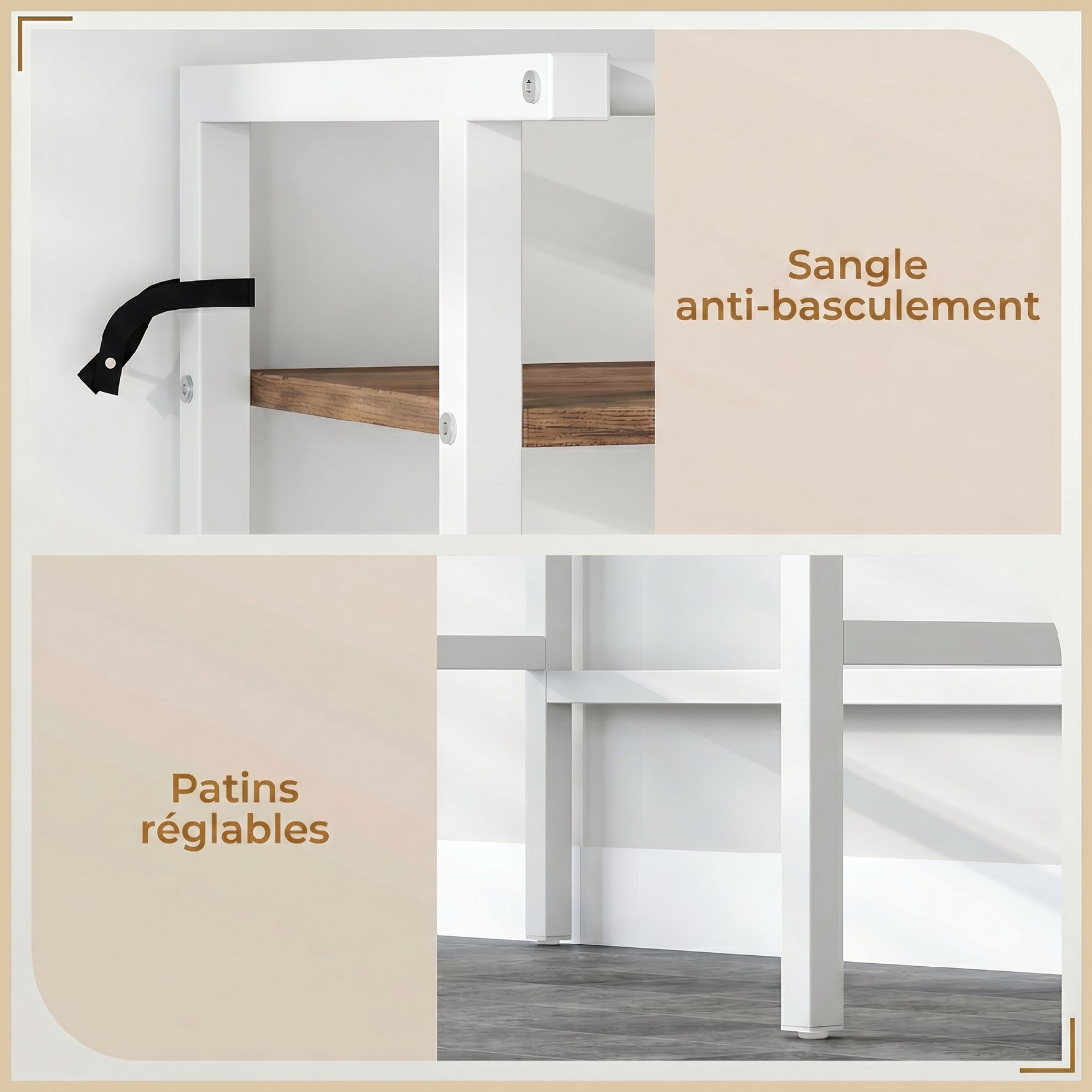 Étagère de Machine à Laver 3 Niveaux, Meuble pour Lave-Linge et Sèche-Linge avec Barre de Suspension, Marron et Blanc