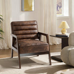 Fauteuil salon, fauteuil d'appoint rembourré en PU avec large assise, coussin épais et structure en bois massif, marron