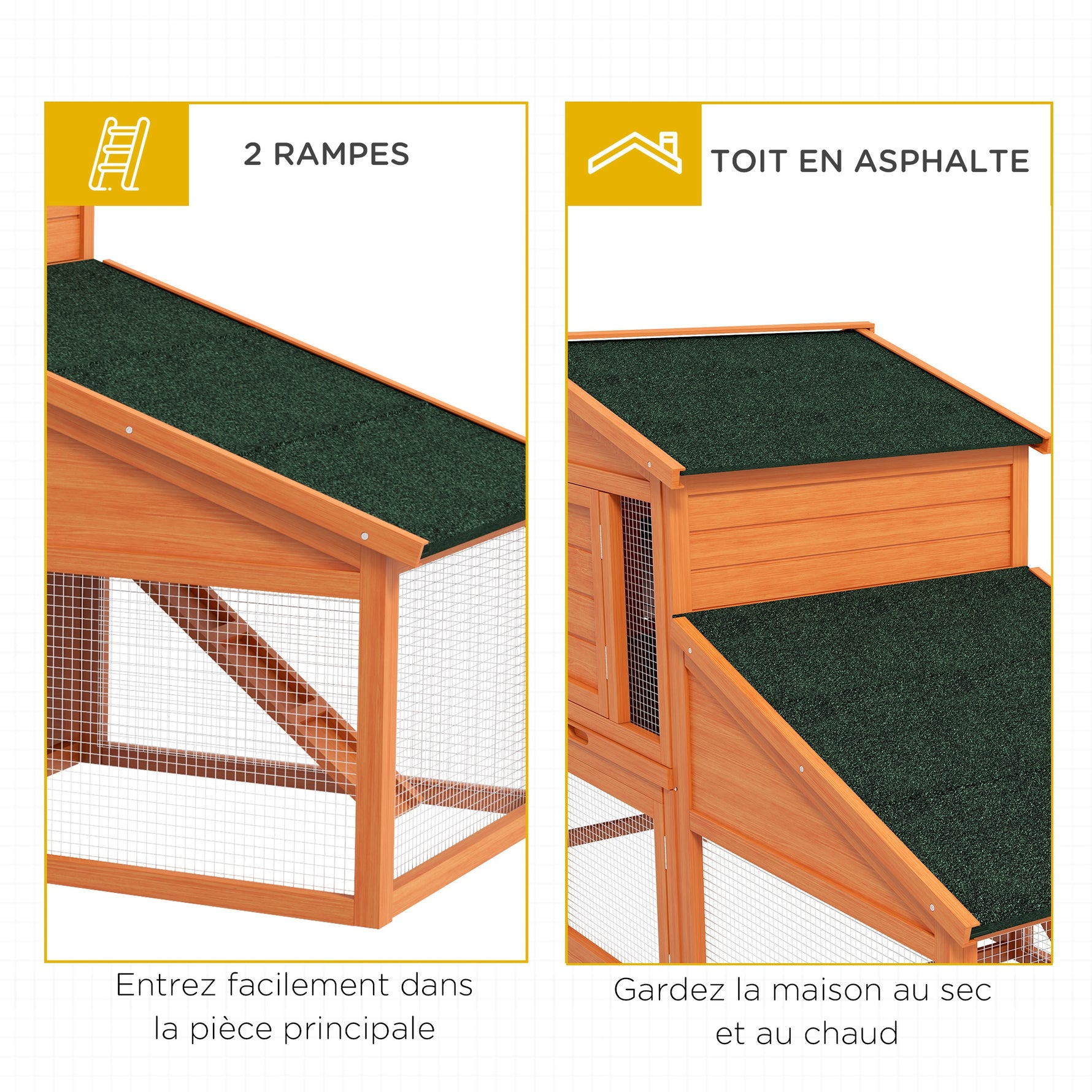 Clapier cage à lapins rongeurs poulailler XXL 2 étages 2 enclos tiroir déjection 2,25L x 0,70l x 1H m bois massif pin