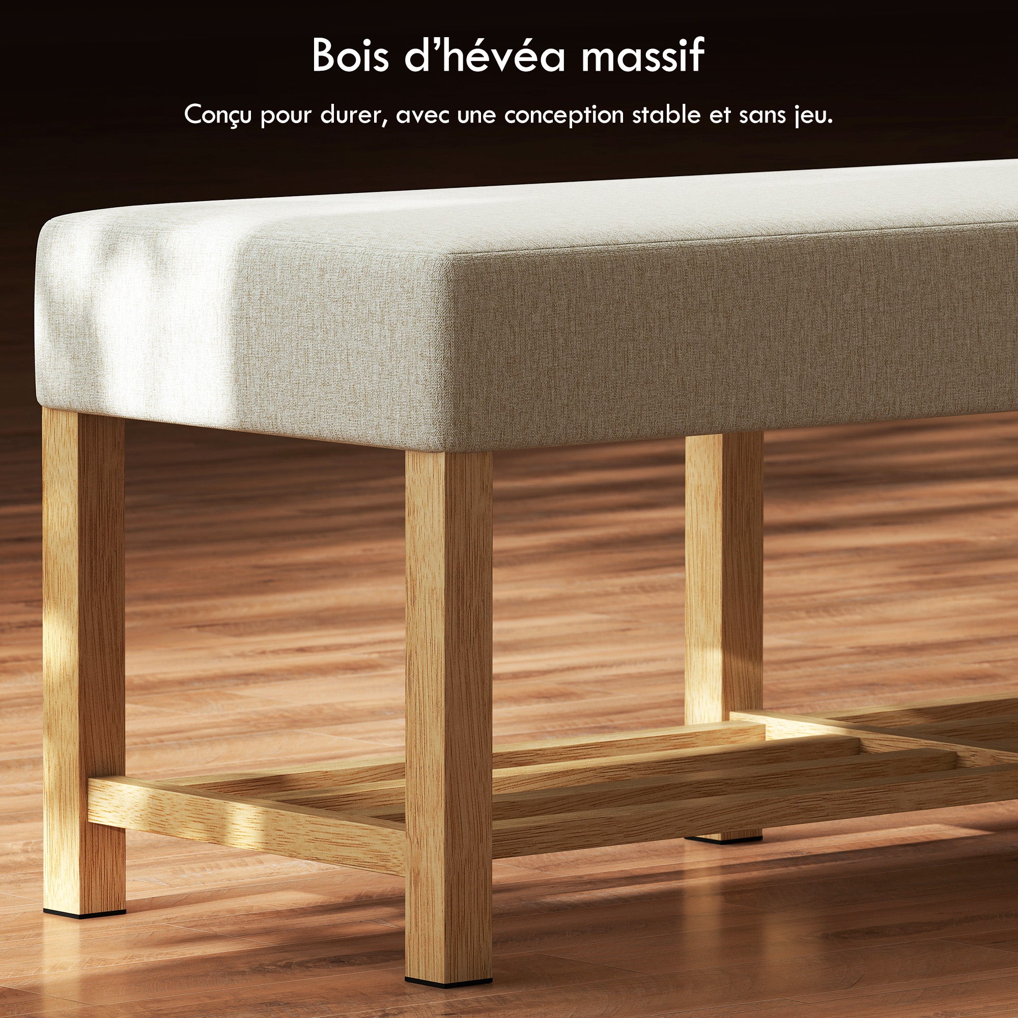 Panca scarpiera, panca contenitore con seduta imbottita, ripiano a giorno, legno di gomma, 120x44x48 cm, legno naturale