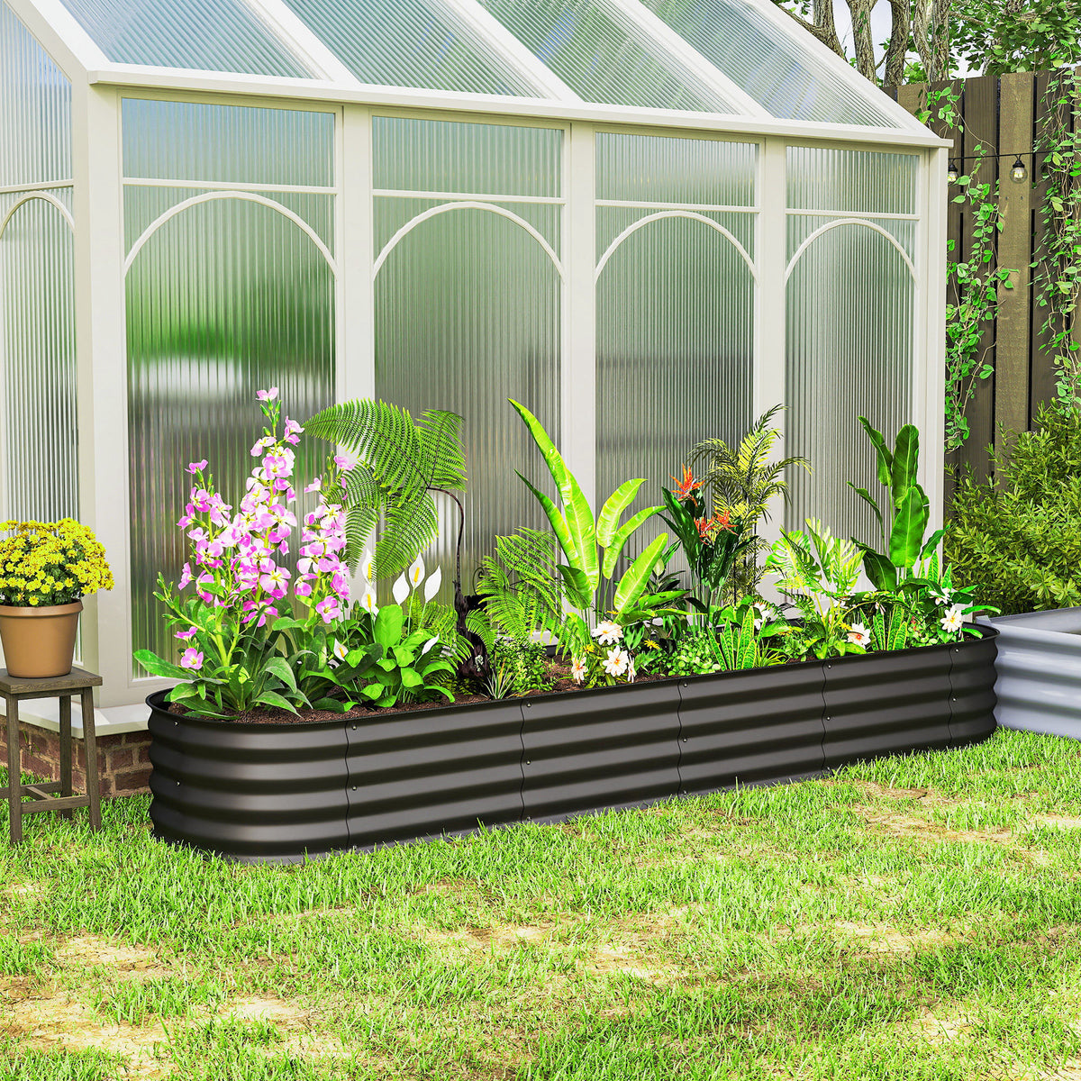 Jardinière carré potager de jardin en acier galvanisé modulable pour légumes plantes fleurs, 240 x 62 x 30 cm gris foncé-9