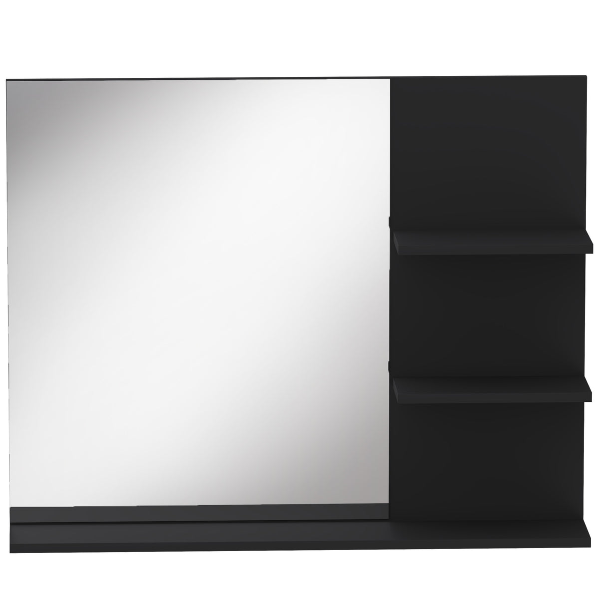 Badezimmerspiegel mit 3 Ablagen 60 x 48 cm, Moderner Wandspiegel für Schlafzimmer, Büro, Schwarz