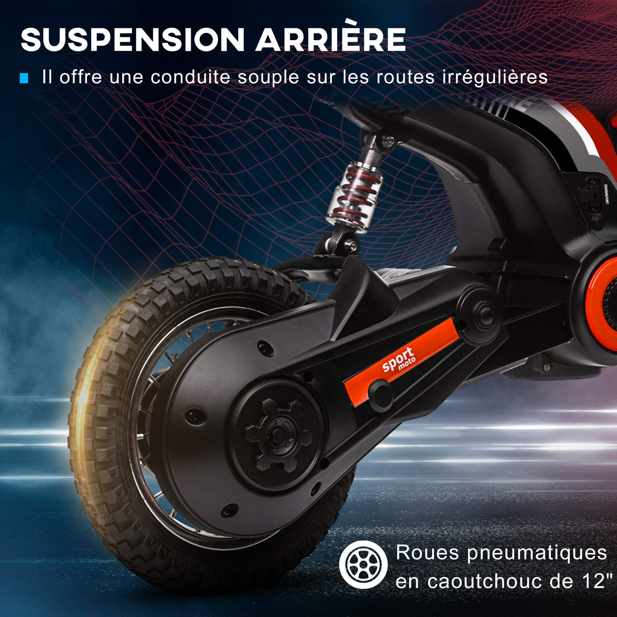 Moto cross électrique enfant moto électrique enfants moteur 350 W batterie 12V 8-16 km/h pneus gonflables 12'' rouge