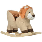 Cheval à Bascule modèle Lion Fonction Musicale Selle Grand Confort Peluche Courte Douce Pour Enfants 18-36 Mois Bois peuplier Marron dim. 68L x 35l x 50H cm