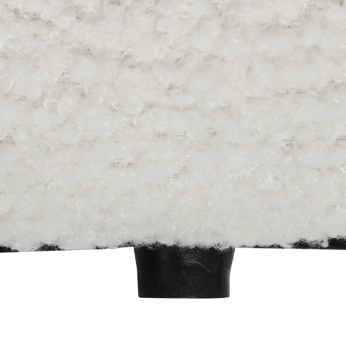 Poggiapiedi da soggiorno, sgabello ottomano rotondo imbottito in tessuto Teddy, per camera da letto, ingresso, Ø 40 x 45 cm, bianco
