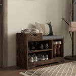 Meuble et Banc à Chaussures, 1 Tiroir et 3 Compartiments, Capacité 5 Paires, MDF, 76,5 x 30 x 52 cm, Marron