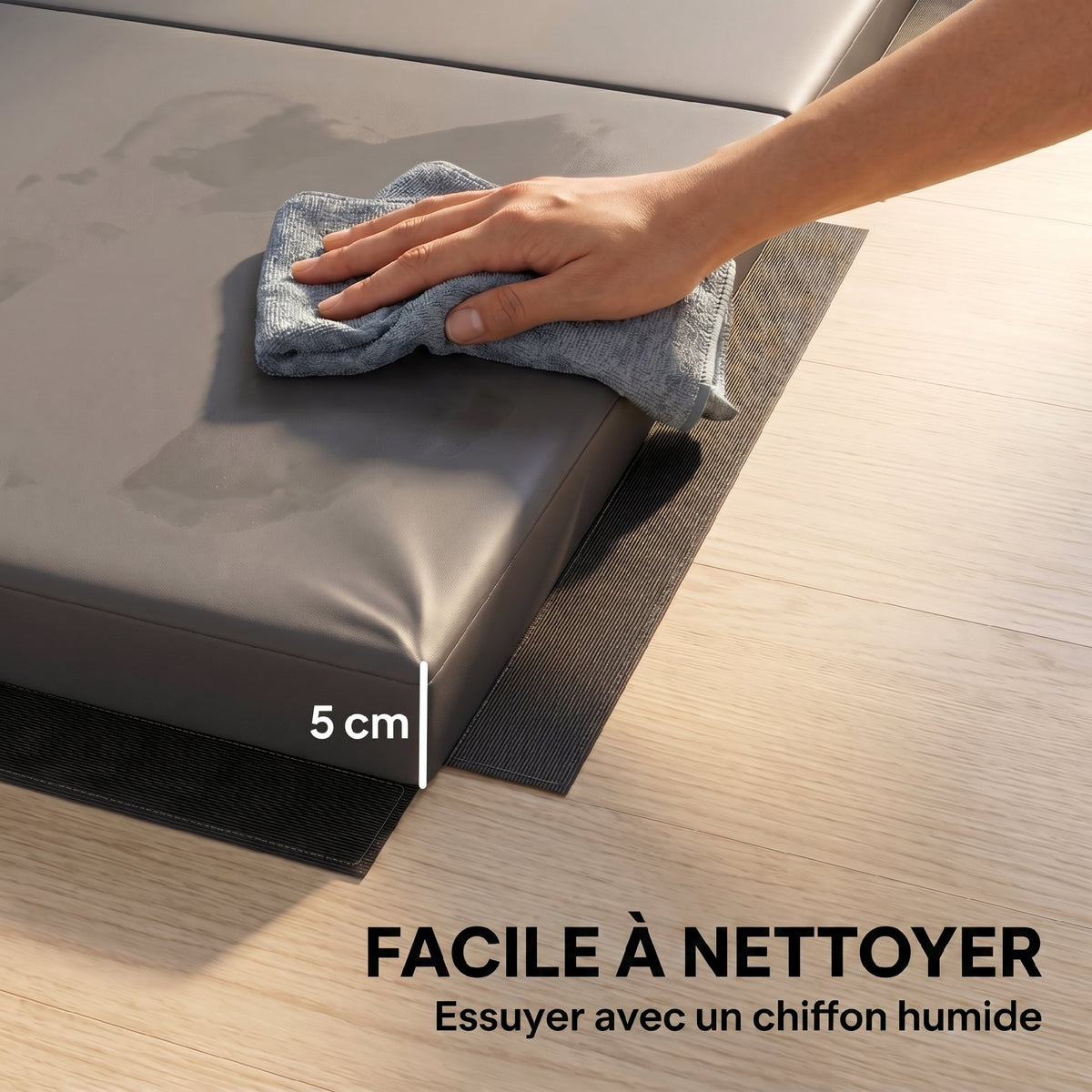 Tapis de gymnastique yoga pilates fitness pliable en 4 avec poignées revêtement synthétique 180 x 80 x 5 cm gris
