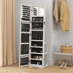 Lockable Swivel Jewelry Armoire with Mirror - Multi-Storage Jewelry Cabinet - White Wood