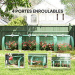 Mini serre de jardin serre à tomates 4 x 1 x 0,80 m acier PE anti-UV 4 portes avec zip enroulables vert