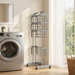 Séchoir à linge pliable 4 niveaux avec roulettes, étendoir linge intérieur avec ailes latérales, cadre en acier, gris