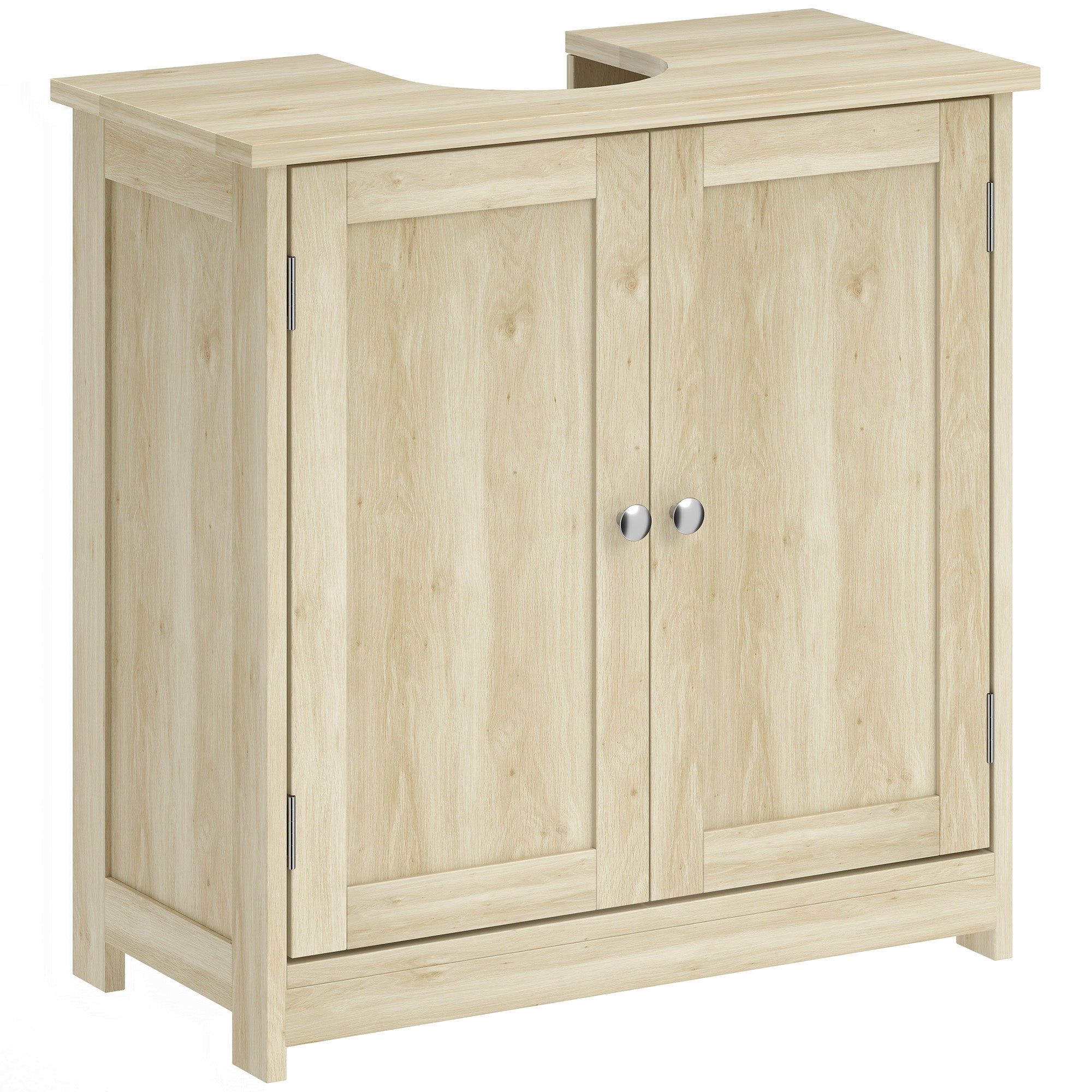 Meuble Salle de Bain sous Lavabo, Meuble sous-Vasque, Placard 2 Portes avec Étagère, 60x30x60cm, Chêne