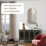 Specchio vetrata ad arco stile industriale finestra a tutto sesto metallo 110 x 65 cm dorato