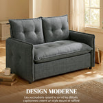 Canapé 2 places, canapé de salon moderne 131 cm avec assise rembourrée, coussins à ressorts, tissu en lin, gris foncé
