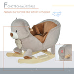 Cheval à Bascule Jouet à Bascule Ourson pour Enfants de 18-36 Mois Fauteuil intégré Ceinture de sécurité Fonction sonore grognement Gris Marron