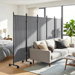 Paravent 5 Panneaux 252x170cm, Paravent Pliant avec 12 Roulettes et Clips de Connexion, Acier et Polyester, Gris Foncé