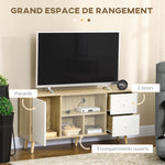 Meuble TV pour télévision jusqu'à 45 pouces pieds en bois massif style scandinave 3 niches 1 placard 120 x 30 x 60 cm