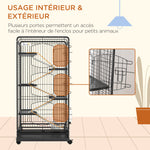 Cage pour Petits Animaux Roulante 5 Rampes 5 Plates-formes Plat et Bouteille d'Eau 250 ml Bac Inférieur Amovible
