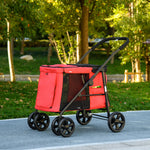 Opvouwbare honden- en kattenbuggy inclusief kussen, wielen met rem, 600D Oxford-stof, 102 x 62 x 105 cm, rood