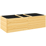 Jardinière extérieur, carré potager en bois, 3 compartiments de plantation et doublure inclus, 140x60x40cm, naturel