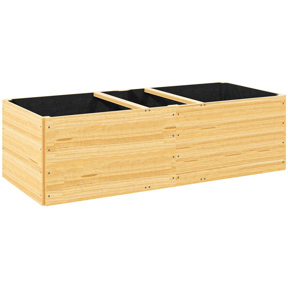 Jardinière extérieur, carré potager en bois, 3 compartiments de plantation et doublure inclus, 140x60x40cm, naturel