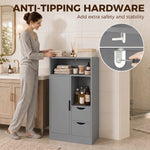 Mobiletto da bagno, mobile contenitore stretto con 2 cassetti, scomparti a giorno, 50x25x100 cm, grigio