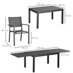 Salon de jardin table extensible 135-270 cm en aluminium et textilène 6/10 personnes 8 chaises empilables gris