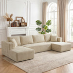 Canapé Modulaire en U Compressé 337 cm, Canapé Convertible 4 places en Velours Côtelé, Assise Large, Crème