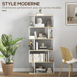 Bibliothèque style scandinave meuble de rangement 5 étagères anti-basculement Charge 25 kg aspect bois & Blanc