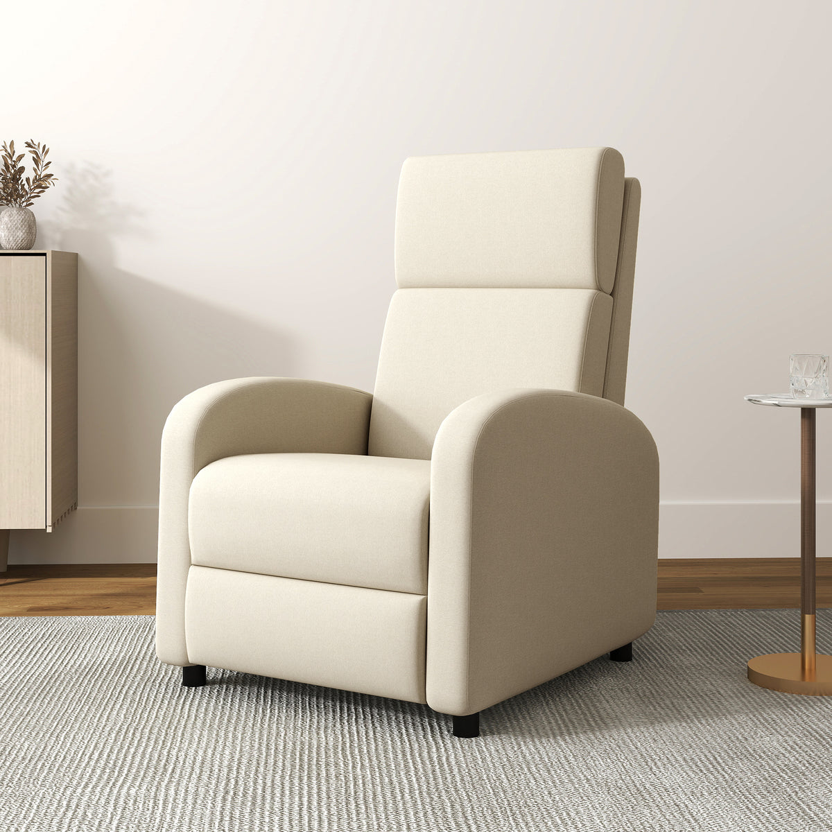 Fauteuil Relax Inclinable jusqu'à 160° Manuellement avec Repose-Pieds Intégré, Charge Max. 120kg, Grand Confort, Crème