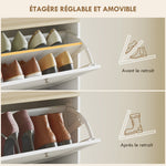 Meuble à chaussures 24 paires, armoire à chaussures avec 4 tiroirs rabattables, étagères réglables, 60x23,5x153cm, blanc