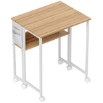 Bureau pliable sur roulettes 63 x 50 cm avec étagère et sac de rangement, bois naturel