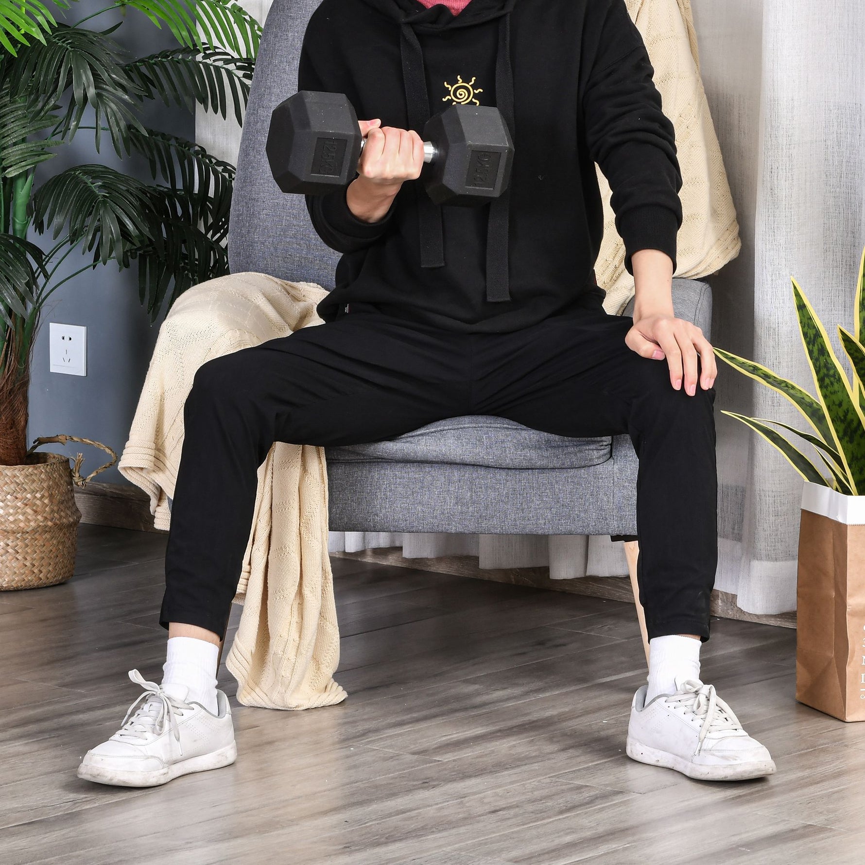 Haltère hexagonal 12,5 kg en fonte caoutchouté pour maison bureau gym à domicile, noir