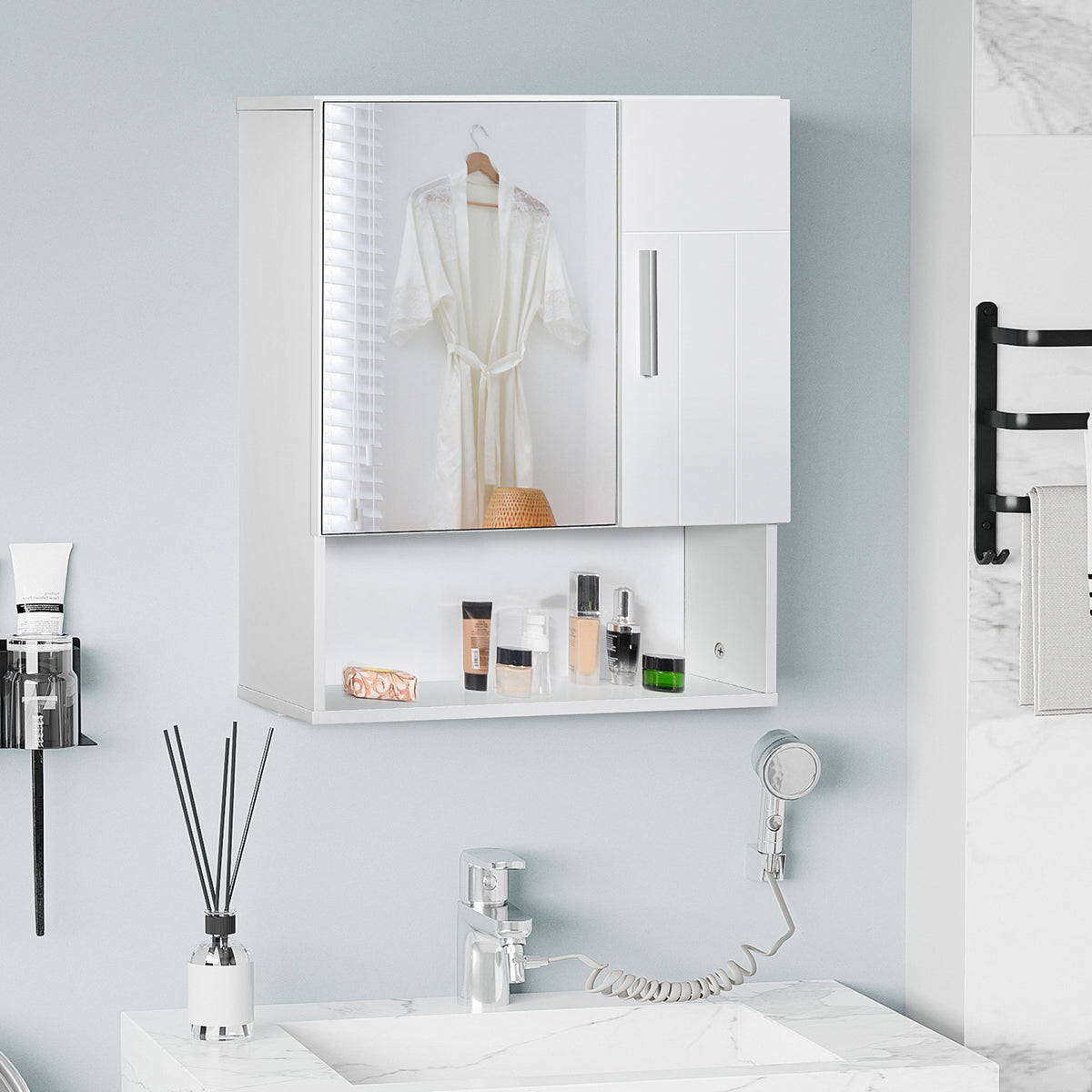 Armoire murale miroir de salle de bain avec portes et étagère réglable - dim. 54L x 15,2l x 55,3H cm blanc